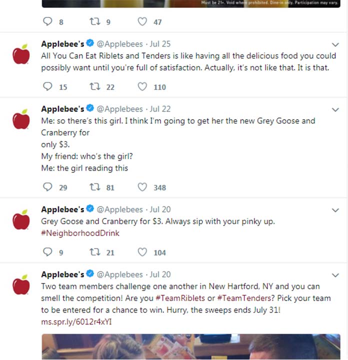 Applebees employs social media for restaurant marketing very well