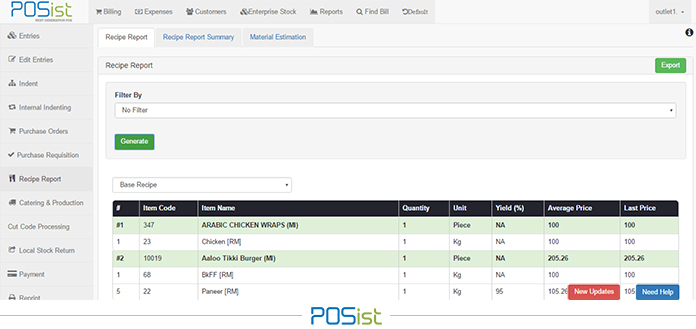 manage the recipes of your menu items with yield management