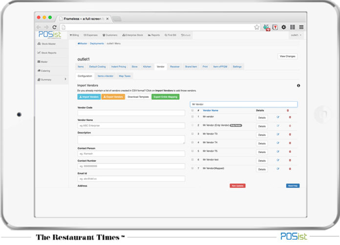 Vendor management screen from POS